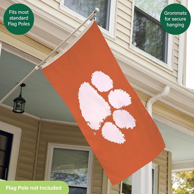 NCAA Clemson University Flag with Grommets, 3'x5' Clemson Tigers Outdoor College Flags & Banners for Garden Patio Indoor Wall Décor