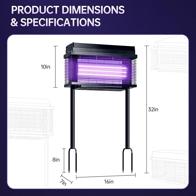 Solar Bug Zapper Outdoor, Purple UV Mosquito Zapper with Smart Rain Off Rechargeable Mosquito Killer Lamp, Wireless Solar Powered Fly Trap for Yard Patio RV (Jet Black)