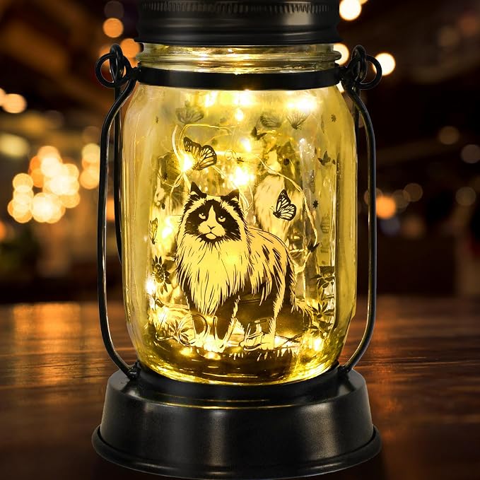 Birman Cat Gifts for Women/Men Birman Cat Solar Lanterns Gifts for Grandma Women Mom Sister, Pet Lovers Lantern Pet loss Memorial Light, Solar Garden Decoration Outside for Yard, Patio,Backyard,Porch