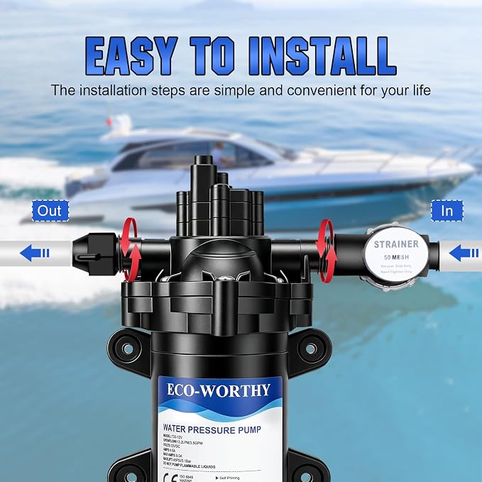 ECO-WORTHY RV Water Pump 12Volt 3.5GPM 50PSI 12V Fresh Diaphragm Pump with Pressure Switch and Self-Priming for RV Yacht Garden Sprayer Food Truck