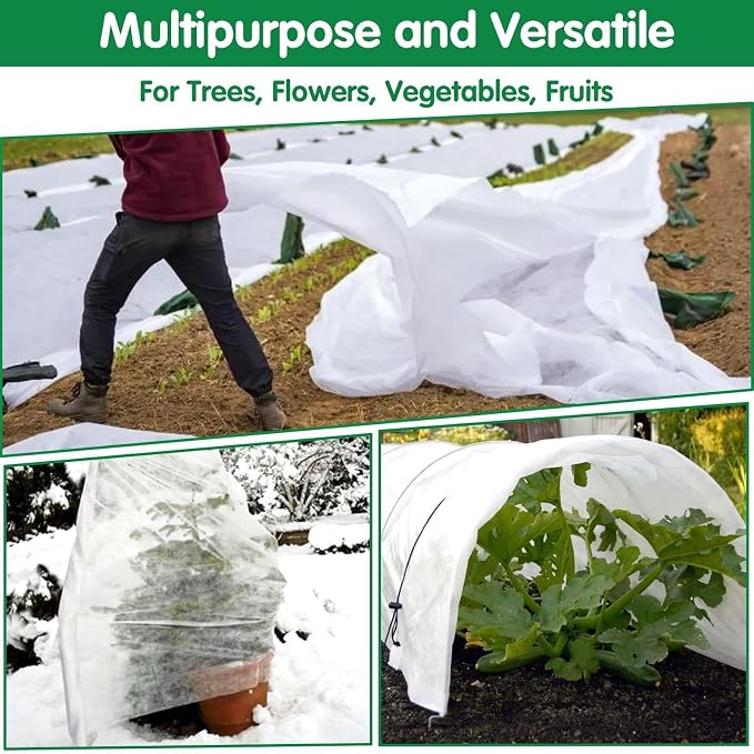 kockuu Plant Sun Protection Cloth, 10ft x 30ft 1.41 oz/yd² White Garden Plant Shade Cloth with 20 Stainless Steel Clips from Direct Sunlight, Plant Covers Frost & Sun Protection for Winter and Summer