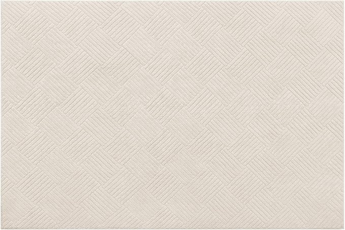 6x9 Living Room Area Rug, Beige Soft Geometric Fluffy Bedroom Mat | Washable Modern Indoor Floor Mat, Non Slip Shaggy Boho Accent Throw Carpet for Office, Dorm, Nursery and Dining Room