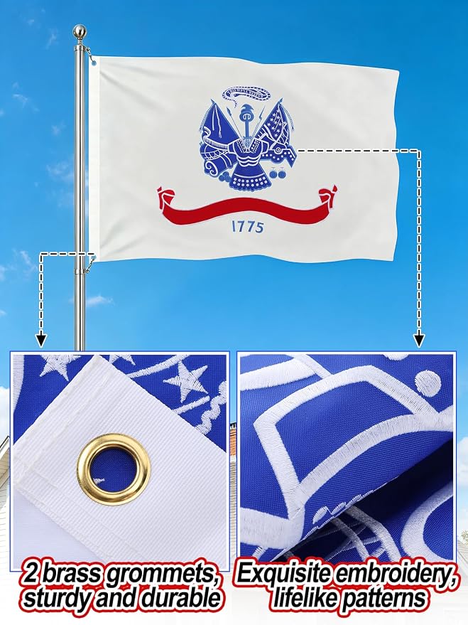 Double-Sided Embroidered Flags for Outside 3x5-210D Oxford Fabric Weatherproof Military Flags with 2 Brass Grommets for Garden Patio Decor, Gift for Veteran & Service Member (White)