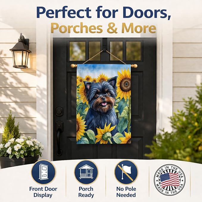 Caroline's Treasures DAC6000CHF Affenpinscher in Sunflowers House Flag Large Porch Sleeve Pole Decorative Outside Yard Banner Artwork Wall Hanging, Polyester, House Size, Multicolor