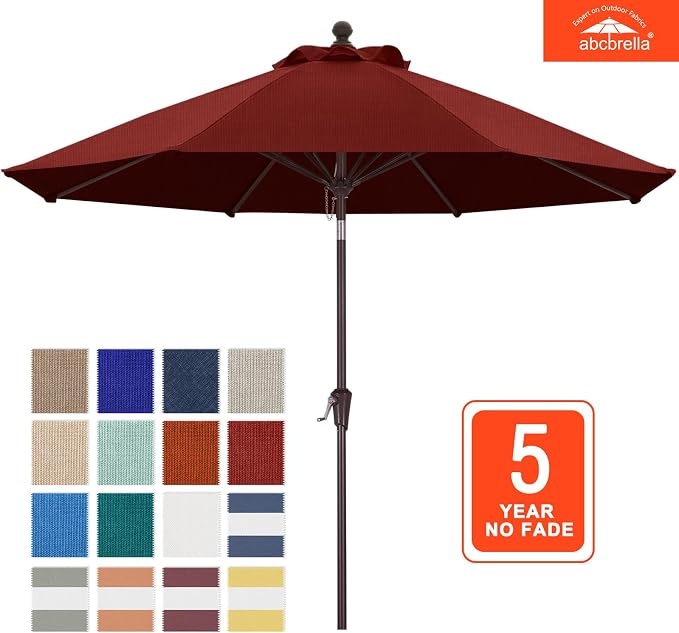 ABCCANOPY OLEFIN® 5-Year No Fading 9FT Patio Umbrella, Outdoor Table Umbrella with 8 Sturdy Ribs for Deck, Backyard, Yard (Burgundy)