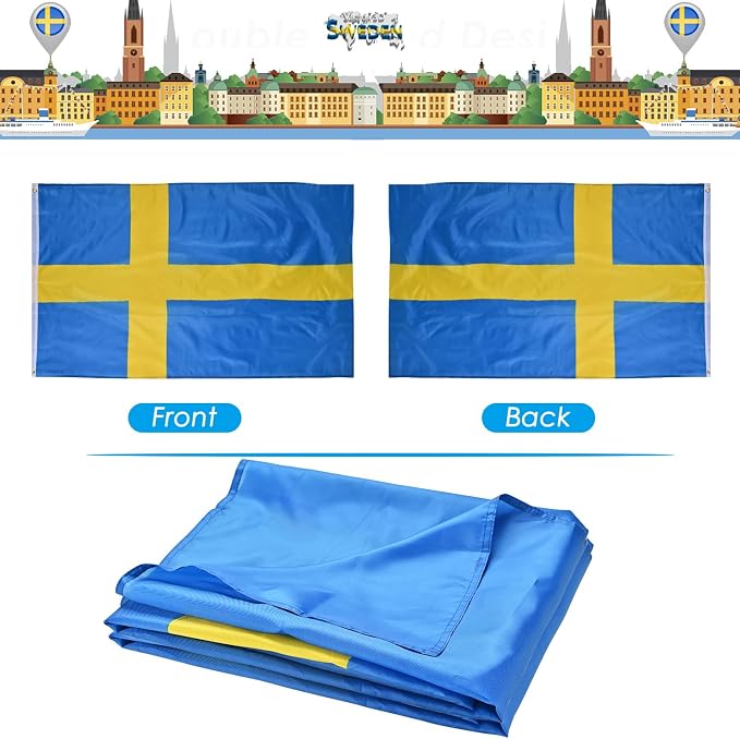 AhfuLife 2 Pcs Swedish flag Sweden Flag 3x5 Ft, Large Swedish National Flags for Outside - Double Side with Brass Eyelets for Olympic Party Decorations, Bar Garden Street Decoration Indoor Outdoor