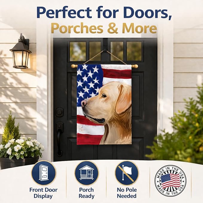 Caroline's Treasures CK6600CHF Labrador Retriever American Flag House Flag Large Porch Sleeve Pole Decorative Outside Yard Banner Artwork Wall Hanging, Polyester, House Size, Multicolor