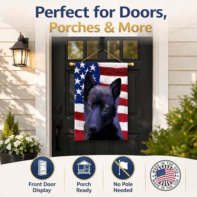 Caroline's Treasures CK6437CHF Black Norwegian Elkhound American Flag House Flag Large Porch Sleeve Pole Decorative Outside Yard Banner Artwork Wall Hanging, Polyester, House Size, Multicolor