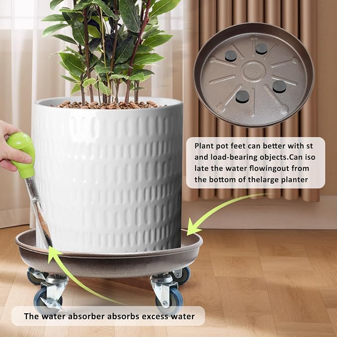 1 Pack 14.6 Inch Metal Plant Caddy With Lockable Wheels,Plant Stand Dolly for Heavy Planter,Wheeled Planter Saucer Tray,Rolling plant stand,Heavy-Duty Plant Caddy for Indoor and Outdoor(Copper)