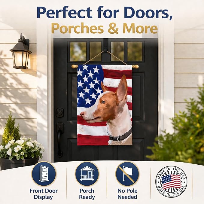 Caroline's Treasures CK6404CHF Andalusian Hound Dog American Flag House Flag Large Porch Sleeve Pole Decorative Outside Yard Banner Artwork Wall Hanging, Polyester, House Size, Multicolor