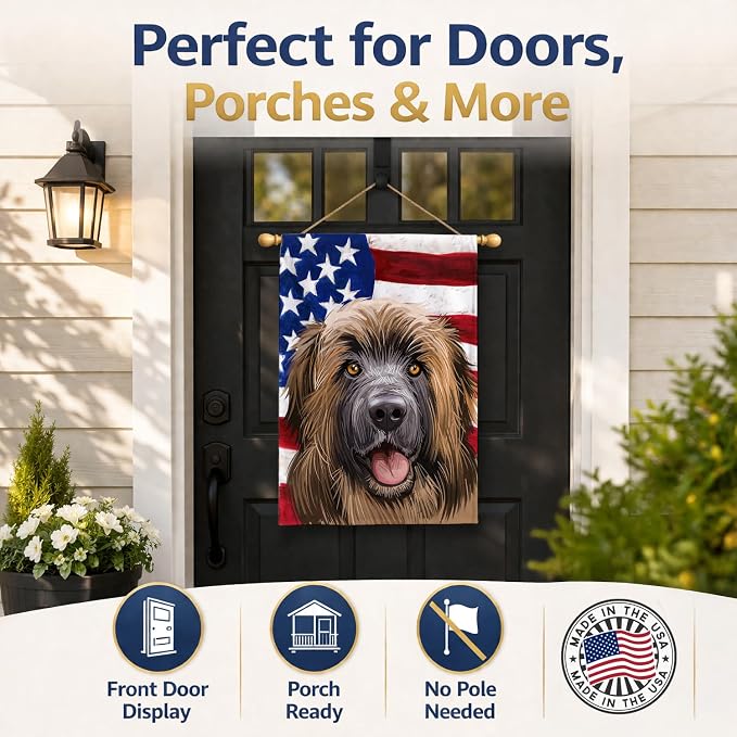 Caroline's Treasures CK6606CHF Leonberger American Flag House Flag Large Porch Sleeve Pole Decorative Outside Yard Banner Artwork Wall Hanging, Polyester, House Size, Multicolor