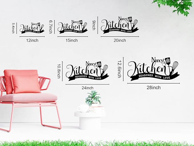 Personalized Kitchen Sign Custom Name Metal Wall Decor, Kitchen Wall Art with Seasoned With Love Quote, Family Name Kitchen Decoration, Rustic Farmhouse Home Decor, Housewarming Anniversary Wedding Gift for Couples