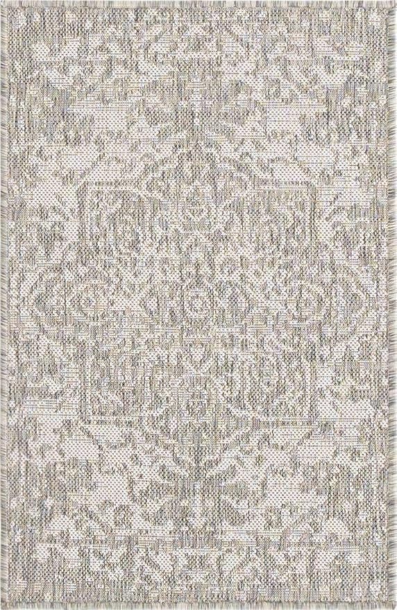 Unique Loom Outdoor Collection Area Rug - Dubai (2' 2' x 3' 1' Rectangle, Gray/ Ivory)