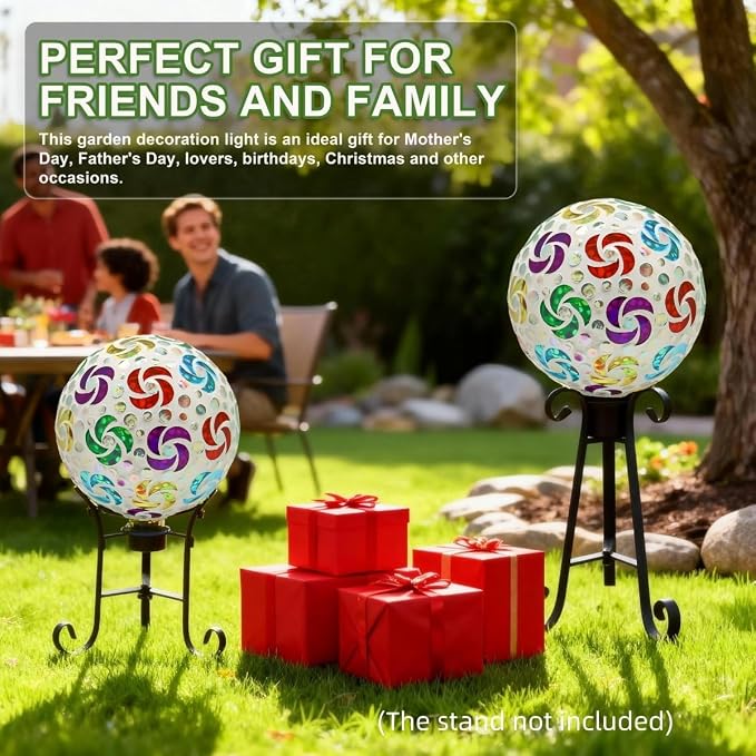 SAVENNA Mosaic Garden Gazing Ball, 8 Inch Decorative Glass Sphere for Outdoor Garden, Lawn & Patio, Fade-Resistant All-Season Yard Art, Multicolor Pinwheel Pattern