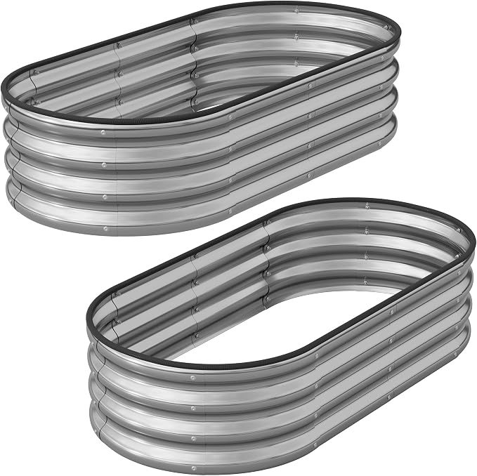 Planter Raised Beds Metal Kit, 4×2×1ft 2 Pack for Outdoor Planter Boxes with Easy Assembly,Oval Large Galvanized Garden Beds for Vegetables, Fruits, Flower Silver