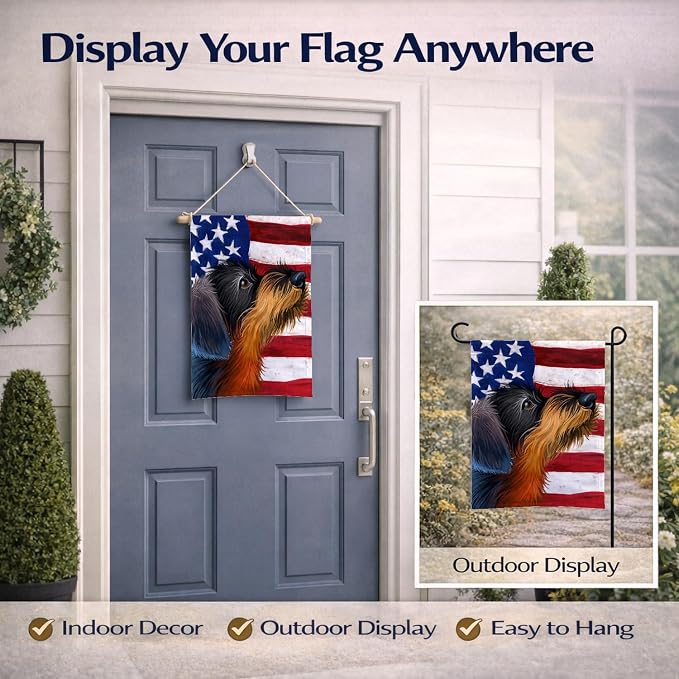 Caroline's Treasures CK6539GF German Wirehaired Pointer American Flag Garden Flag Mailbox Flag Decorative Yard Flag Banner Outside Patio Artwork Yard Flower Beds, Garden Size, Multicolor