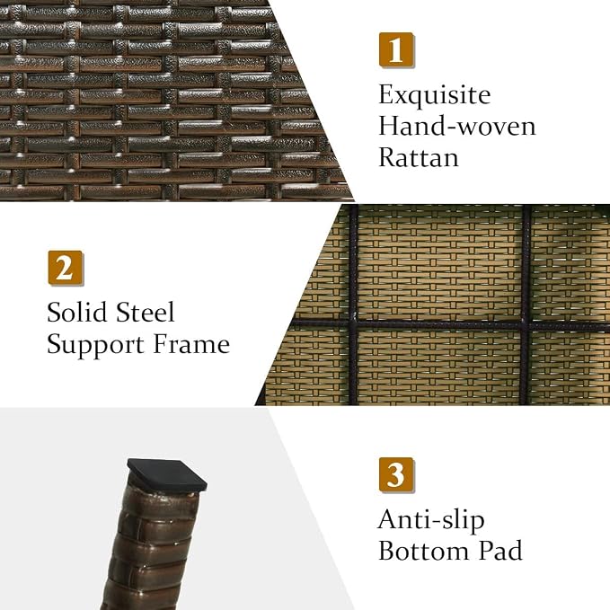 HAPPYGRILL Outdoor Wicker Table Folding Rattan Standing Coffee Side Table for Patio Lawn Bistro Poolside Garden