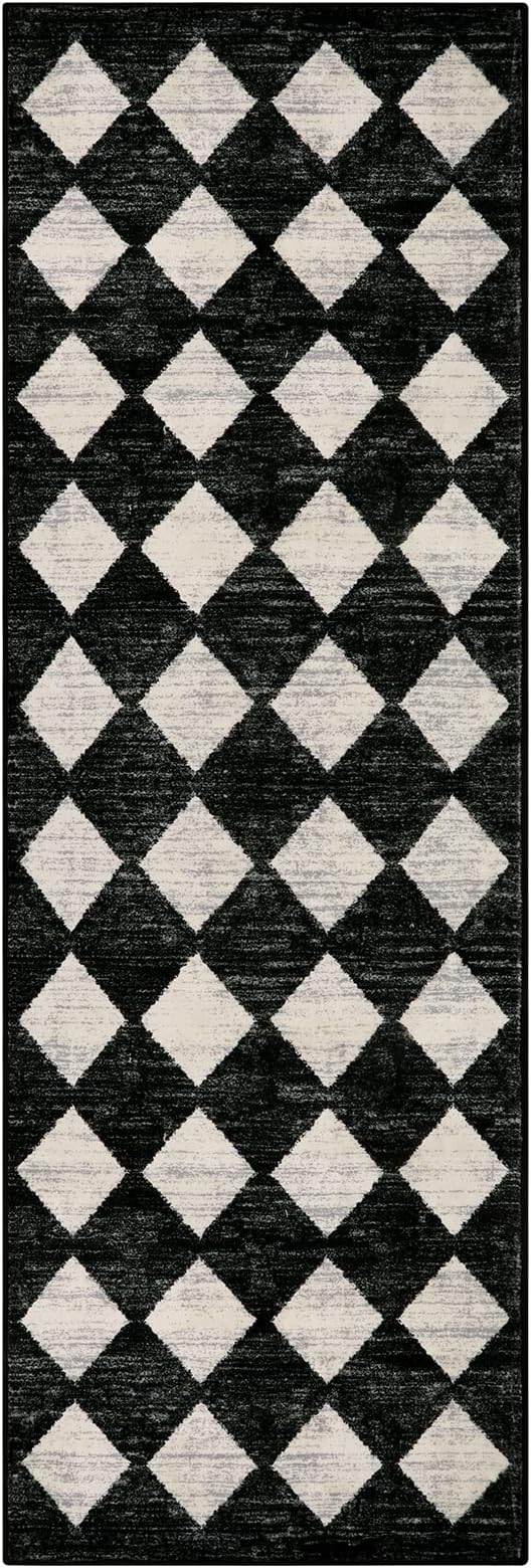 Checkered Kitchen Runner Rug 2x6 Black, Non Slip Washable Hallway Bathroom