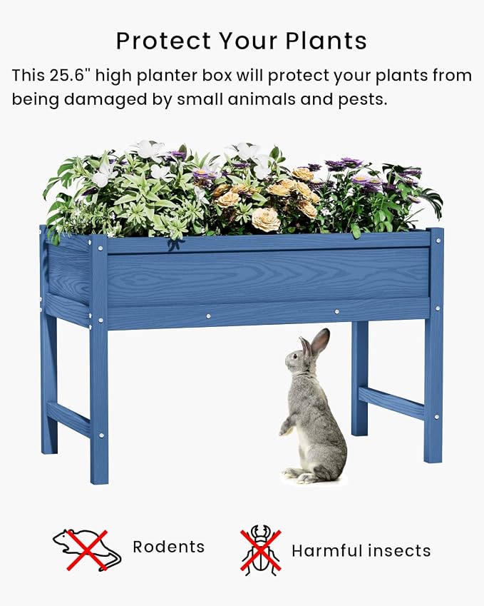 Weatherproof Raised Garden Bed, HDPE Outdoor Elevated Planter Box with Legs, Garden Box, Flower Beds for Patio, Deck, Balcony (Navy Blue)