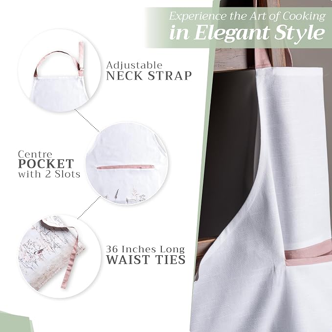 Maison d' Hermine Aprons for women with Pocket 100% Cotton (27.50"x31.50") | Adjustable Neck Strap & long ties Apron Men Chef Wedding Cooking Gardening Server Maid