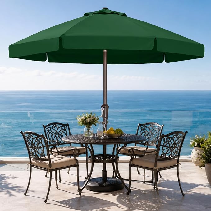ABCCANOPY 7.5ft Scalloped Patio Umbrella, Outdoor Table Umbrella with Tilt and Crank, Fiberglass Ribs Deck Umbrella for Patio, Pool, Garden, Picnic (Green)