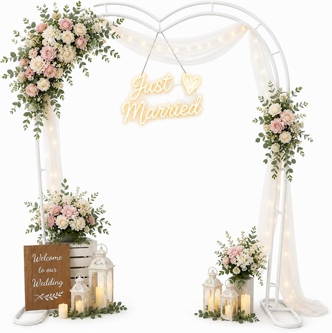 Metal Garden Arch, 98.5" W x 90.5" H Heavy Duty Metal Garden Arch Trellis for Climbing Plants (White, Heart)