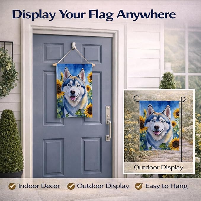 Caroline's Treasures DAC6163GF Siberian Husky in Sunflowers Garden Flag Mailbox Flag Decorative Yard Flag Banner Outside Patio Artwork Yard Flower Beds, Garden Size, Multicolor
