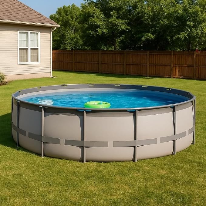 Heavy Duty Frame Above Ground Swimming Pool, CaliFun 18' Round 52" Tall – Rugged 30 mil Liner, Powder‑Coated HD Steel Frame, Easy Setup, Includes Pump, Sand Filter, Skimmer and Pool Cleaner