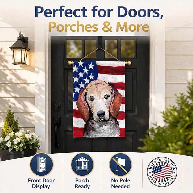 Caroline's Treasures CK6517CHF Estonian Hound Dog American Flag House Flag Large Porch Sleeve Pole Decorative Outside Yard Banner Artwork Wall Hanging, Polyester, House Size, Multicolor