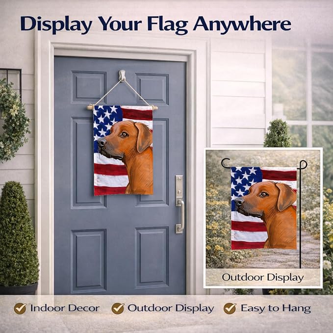 Caroline's Treasures CK6676GF Rhodesian Ridgeback Dog American Flag Garden Flag Mailbox Flag Decorative Yard Flag Banner Outside Patio Artwork Yard Flower Beds, Garden Size, Multicolor