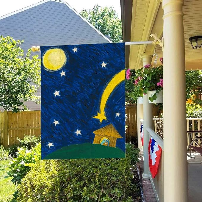 EMMTEEY Christmas Garden Flags for Outside Holy Night Burlap Garden Flags Large House Flags 28 X 40 Double Sided Winter House Flag Happy Holidays Garden Flag for Winter Christmas Decoration