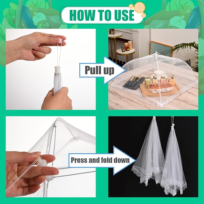 10 Pack Food Cover Tents, Food Covers for Outdoors, Pop-Up Tents, Mesh Tent, Reusable and Collapsible Outdoor Picnic Covers Net, Suit for Parties Picnics, BBQs, Fruit Cover