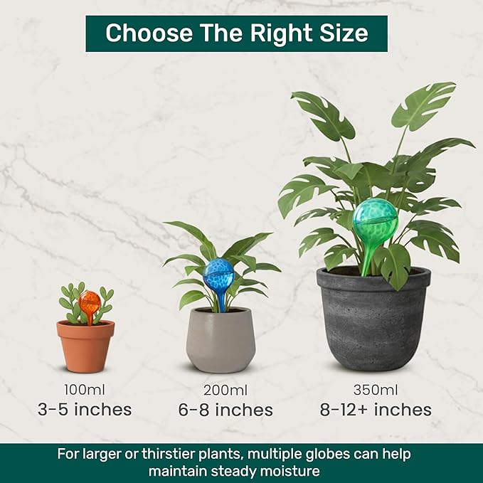 Little Green Leaf Automatic Plant Watering Globes Self Watering Planter Inserts (Set of 4) | Hands Free Clear Glass Bulbs | Planter Spikes to Support Indoor & Outdoor Plant Health (200ml)