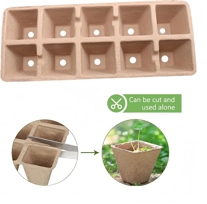 240 Cells Seed Starter Tray, 24 Pack Biodegradable Peat Pots with 24 Plant Labels, Organic Seed Starting Trays kit