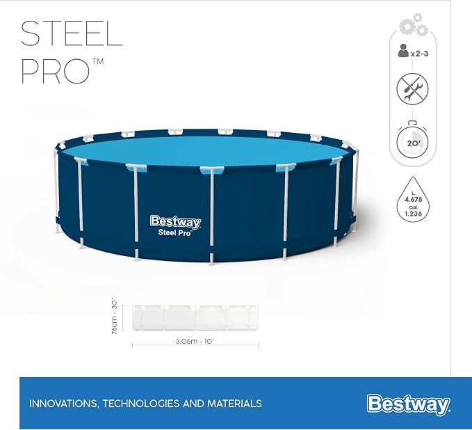 Bestway Steel Pro Swimming Pool Set | Above Ground Round Paddling Pool, 10’ x 30"