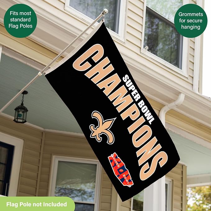 Team Sports America NFL New Orleans Saints Multi-Win Superbowl Champions 3x5 Flag for Outside with Grommets | Outdoor & Indoor | Heavy Duty Flag & Banner | Works with Flag Pole for Outside House