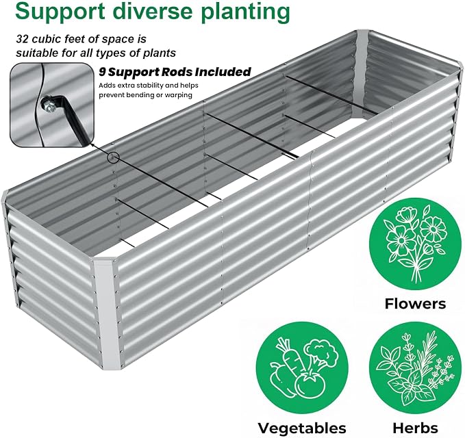 8x2x2FT Galvanized Raised Garden Beds Outdoor,Planter Raised Beds for Gardening, Vegetables, Flowers,Large Metal Garden Box,Deep Plant Flower pots Outdoor (Galvanized, 1Pack)
