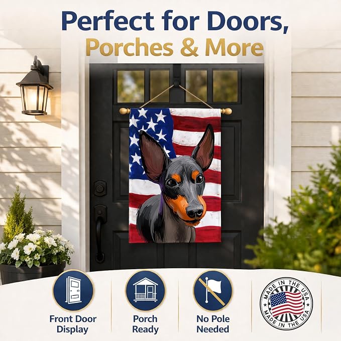 Caroline's Treasures CK6515CHF English Toy Terrier American Flag House Flag Large Porch Sleeve Pole Decorative Outside Yard Banner Artwork Wall Hanging, Polyester, House Size, Multicolor