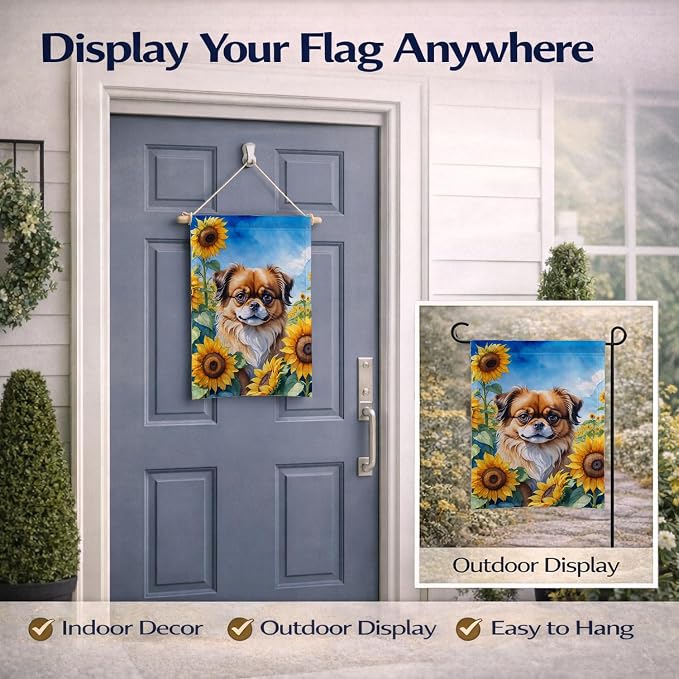 Caroline's Treasures DAC6167GF Tibetan Spaniel in Sunflowers Garden Flag Mailbox Flag Decorative Yard Flag Banner Outside Patio Artwork Yard Flower Beds, Garden Size, Multicolor
