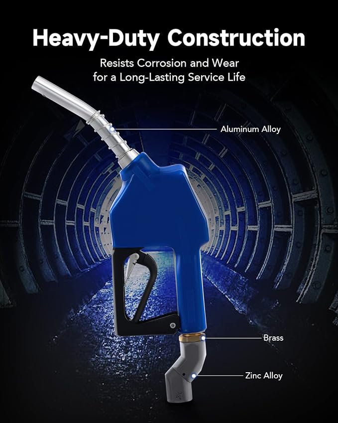 ORION MOTOR TECH Automatic Fuel Nozzle Kit, 3/4" NPT Auto Shut Off Fuel Nozzle with 360° Hose Swivel, Gas Fuel Transfer Refilling Nozzle with 13/16" Spout 16 gpm Flow Rate for Gasoline Diesel Kerosene