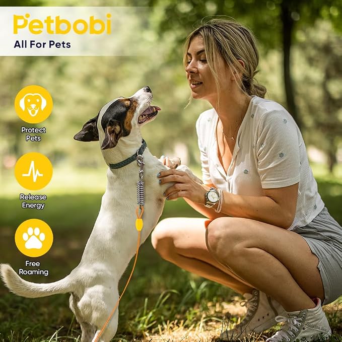 Petbobi Dog Tie-Out Cable and Stake - 10ft Heavy Duty Cable with Spring, No Tangle, 16in Ground Stake, Ideal for Outdoor Yard, Camping, Suitable for Small Medium Large Dogs Up to 120 lbs, Orange