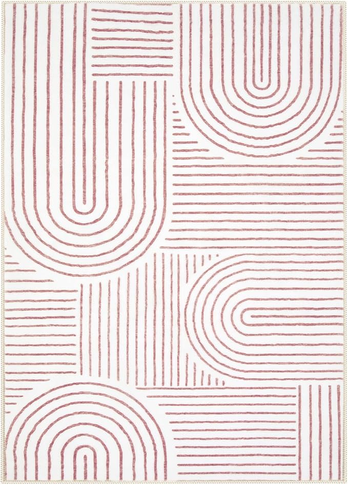 Lahome Abstract 6x9 Pink Rugs for Girls Room, Soft Washable Living Room Rug