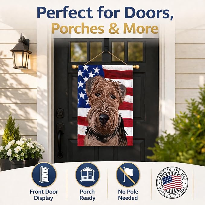 Caroline's Treasures CK6754CHF Welsh Terrier American Flag House Flag Large Porch Sleeve Pole Decorative Outside Yard Banner Artwork Wall Hanging, Polyester, House Size, Multicolor