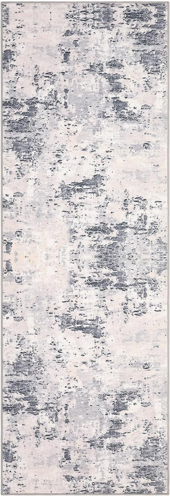 ROYHOME Modern Abstract 2x10 Runner Rug Washable Non Slip Stain Resistant Rug for Hallway Kitchen Bedroom Non Shedding Low Pile Indoor Floor Cover,Grey Taupe