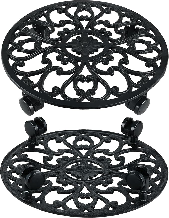 14 Inch Rolling Plant Stand with Wheels Metal Plant Caddy with Wheels Heavy Duty Round Plant Stand Indoor Iron Plants Rollers for Plants, Plant Dolly Planter on Wheels 1 Pack