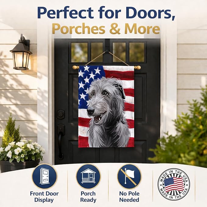 Caroline's Treasures CK6695CHF Scottish Deerhound Dog American Flag House Flag Large Porch Sleeve Pole Decorative Outside Yard Banner Artwork Wall Hanging, Polyester, House Size, Multicolor