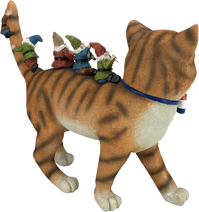 GlitZGlam Patrick The Patriotic Miniature Cat and The Happy Gnomes - A Fairy Garden Gnome Figurine