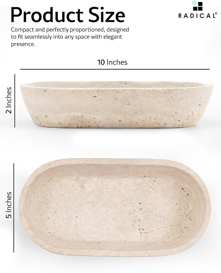 Radicaln Marble Dough Bowl 10" Inches Travertine Handmade Key Bowl For Entryway Table, Ideal Decorative Candy Bowl & Candle Dish For Home Decor