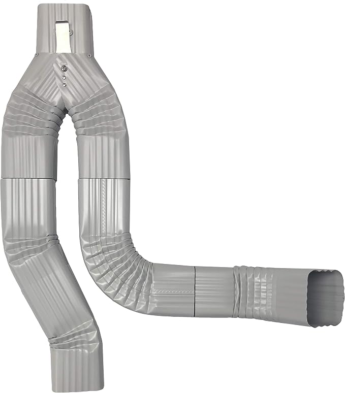 Aluminum 2x3 Offset Downspout Diverter for Rain Barrels | Made in The U.S.A. | Includes Screws & Instructions (Pearl Gray)