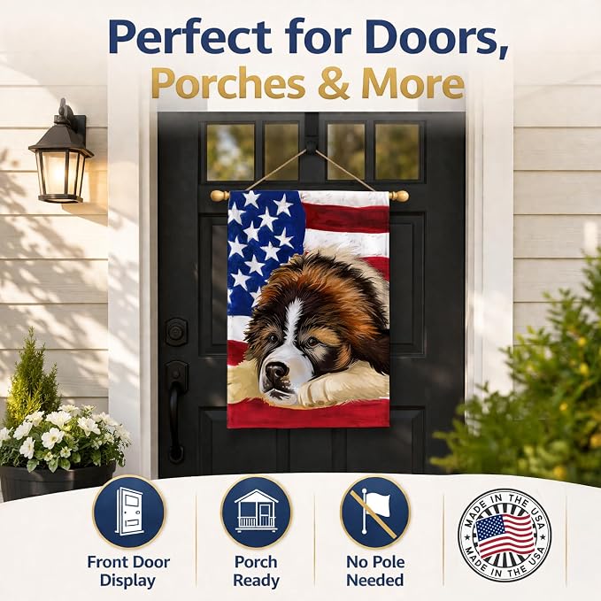 Caroline's Treasures CK6465CHF Bucovina Shepherd Dog American Flag House Flag Large Porch Sleeve Pole Decorative Outside Yard Banner Artwork Wall Hanging, Polyester, House Size, Multicolor